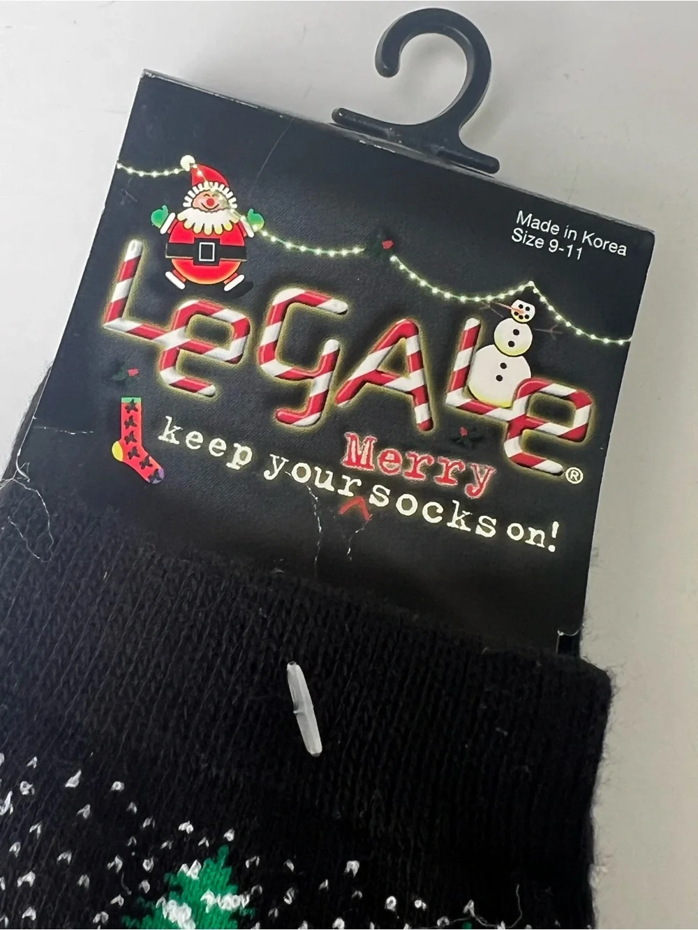 Holiday Snowman Christmas Socks - Black, Green, & Red Tree Snow Holiday